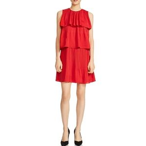 Maje Rockano Tiered Pleated Dress Red B3b